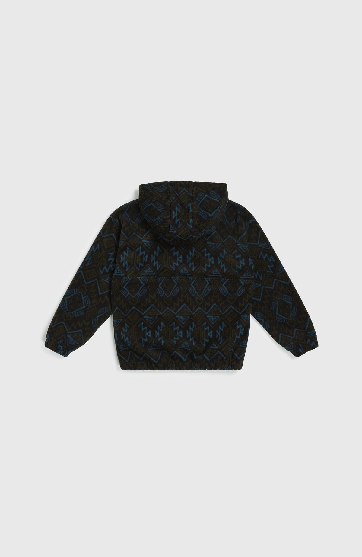 Superfleece hoodie met halve rits | Black Retro Ikat