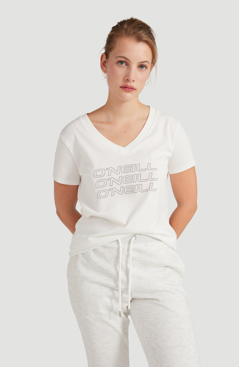 Triple Stack V-Neck T-Shirt | Powder White