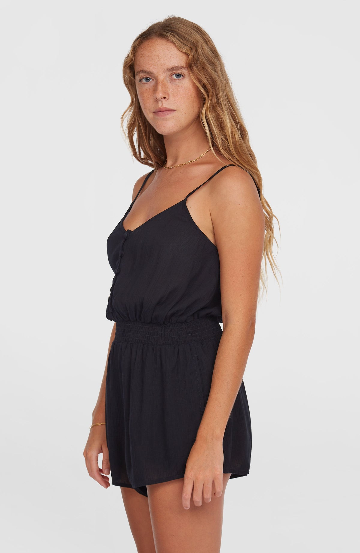 Playsuit met knoopsluiting en dunne bandjes | Black Out