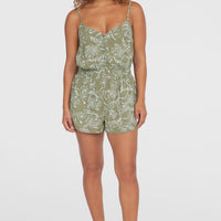 Playsuit met knoopsluiting en dunne bandjes | Green Textured Jungle