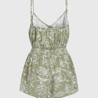 Playsuit met knoopsluiting en dunne bandjes | Green Textured Jungle