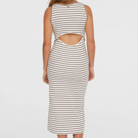 Jess Midi Rib jurk | White Yarn Dye Stripe