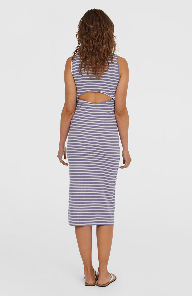 Jess Midi Rib jurk | Purple Yarn Dye Stripe
