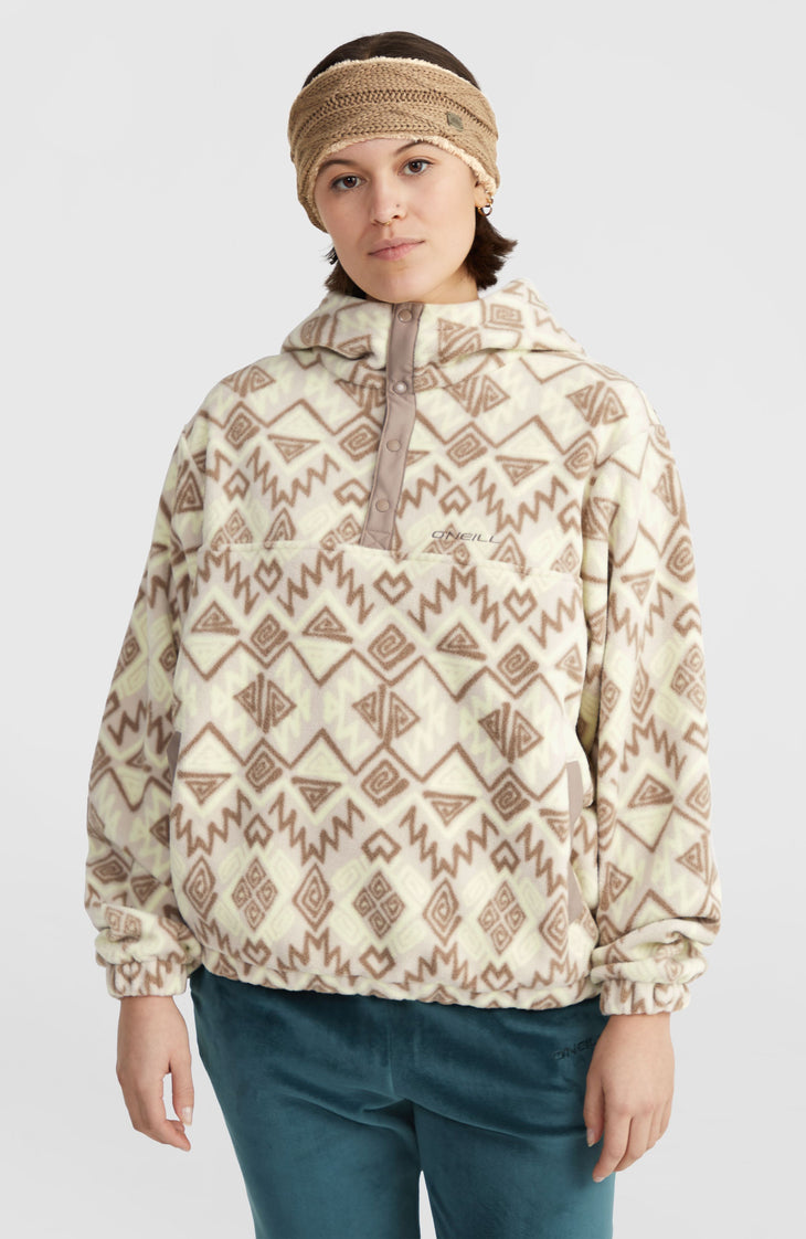 Superfleece hoodie met halve rits | Grey Retro Ikat