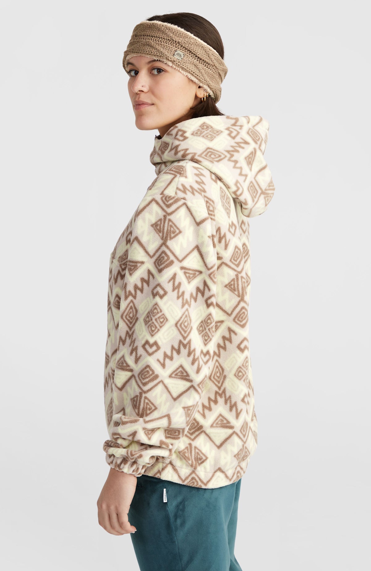 Superfleece hoodie met halve rits | Grey Retro Ikat