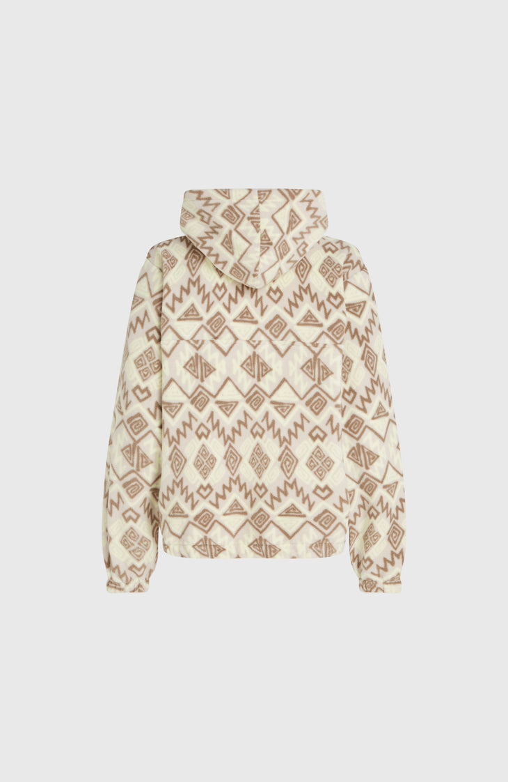 Superfleece hoodie met halve rits | Grey Retro Ikat