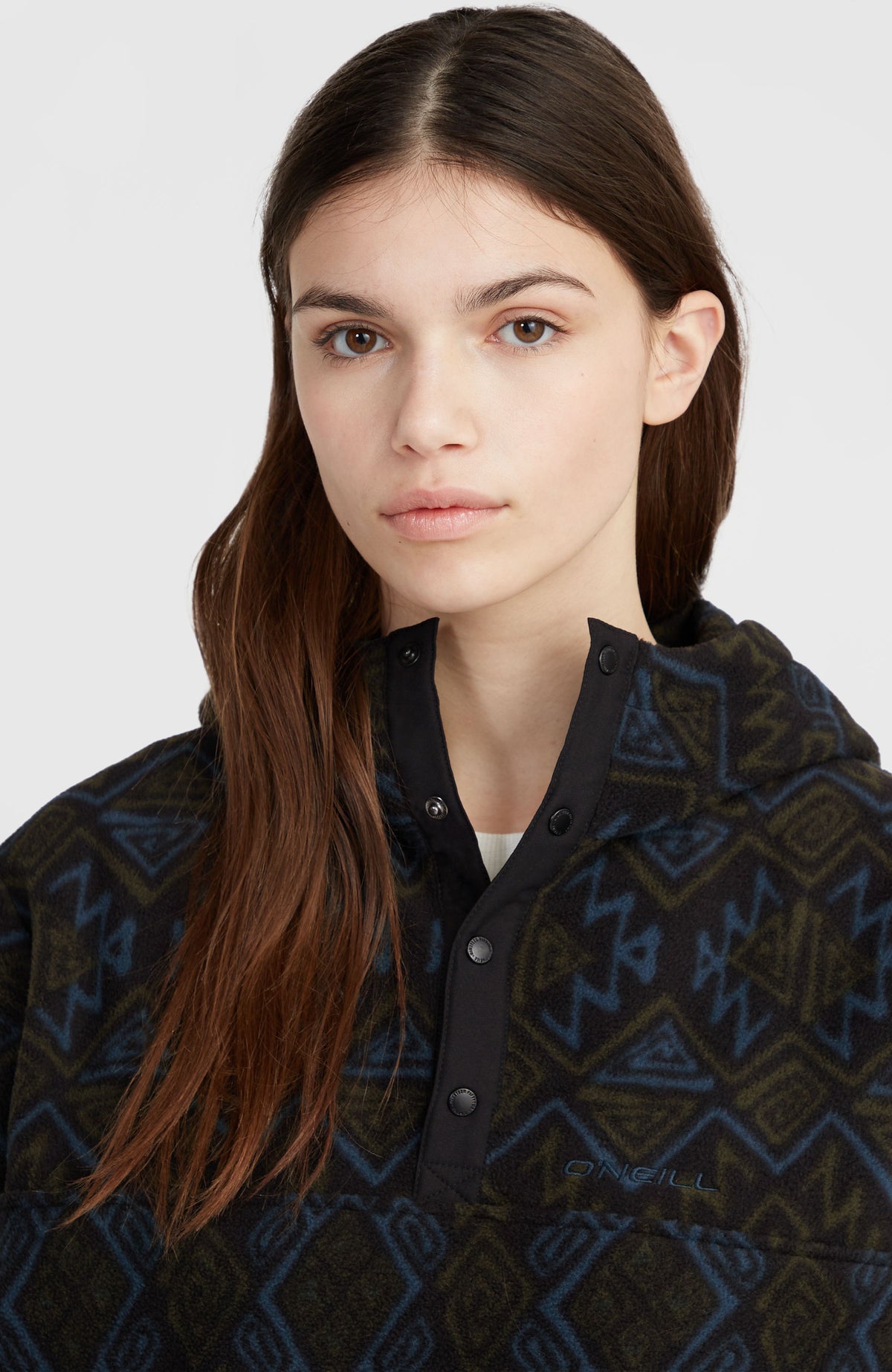 Superfleece hoodie met halve rits | Black Retro Ikat