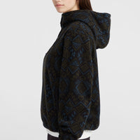 Superfleece hoodie met halve rits | Black Retro Ikat