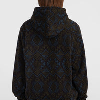 Superfleece hoodie met halve rits | Black Retro Ikat