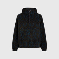 Superfleece hoodie met halve rits | Black Retro Ikat