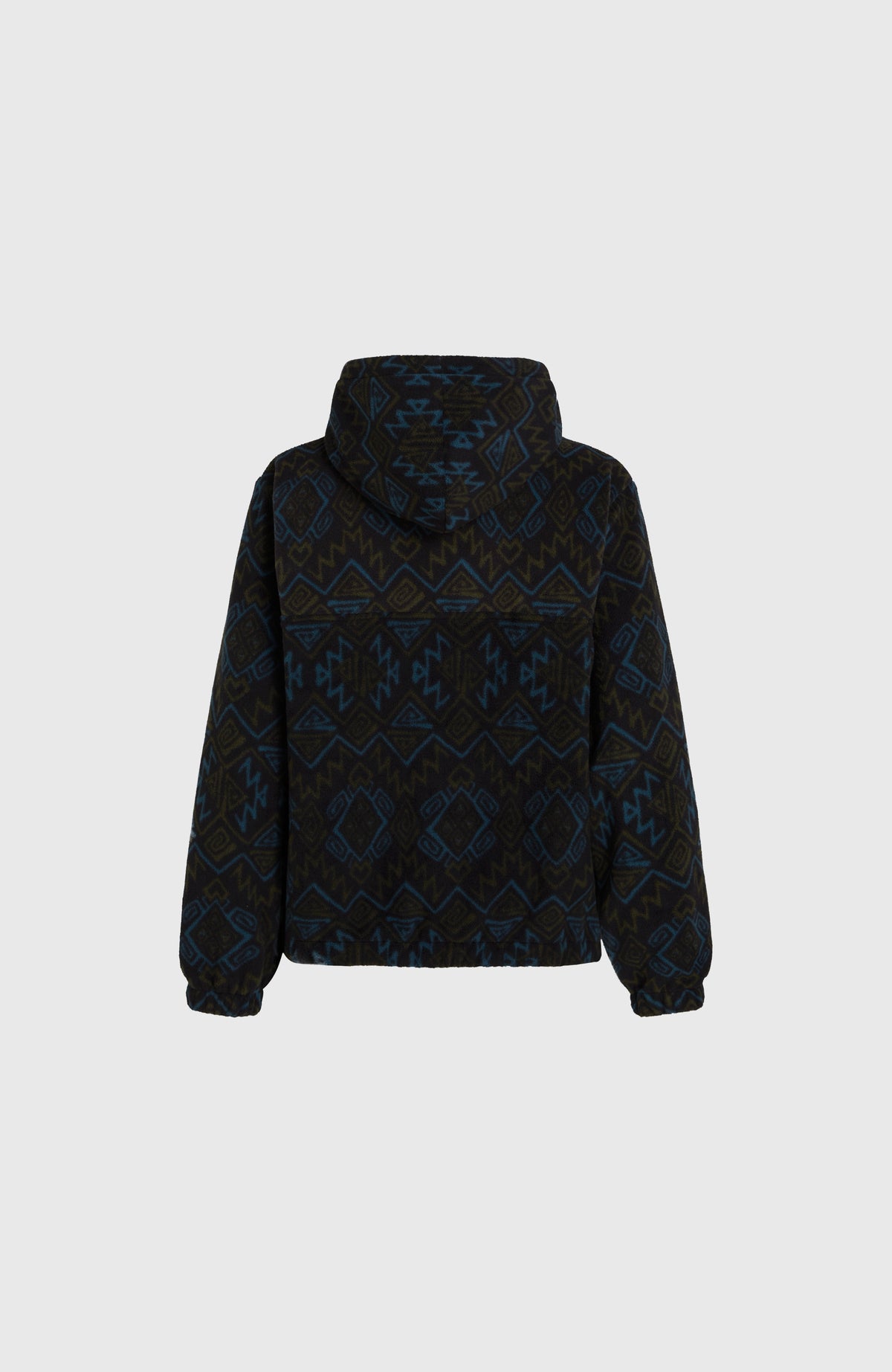 Superfleece hoodie met halve rits | Black Retro Ikat