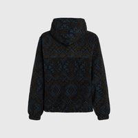 Superfleece hoodie met halve rits | Black Retro Ikat