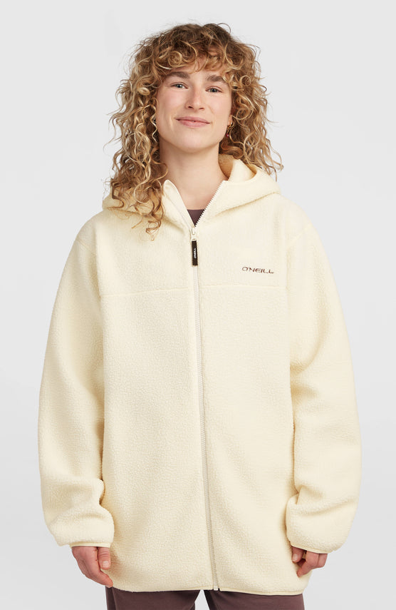 Must-Have High-Pile langer fleecevest met volledige rits | Linen White