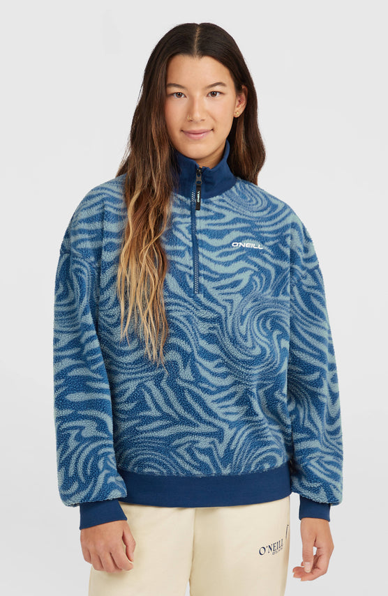 Must-Have fleecetrui met halve rits | Blue Swirl Zebra