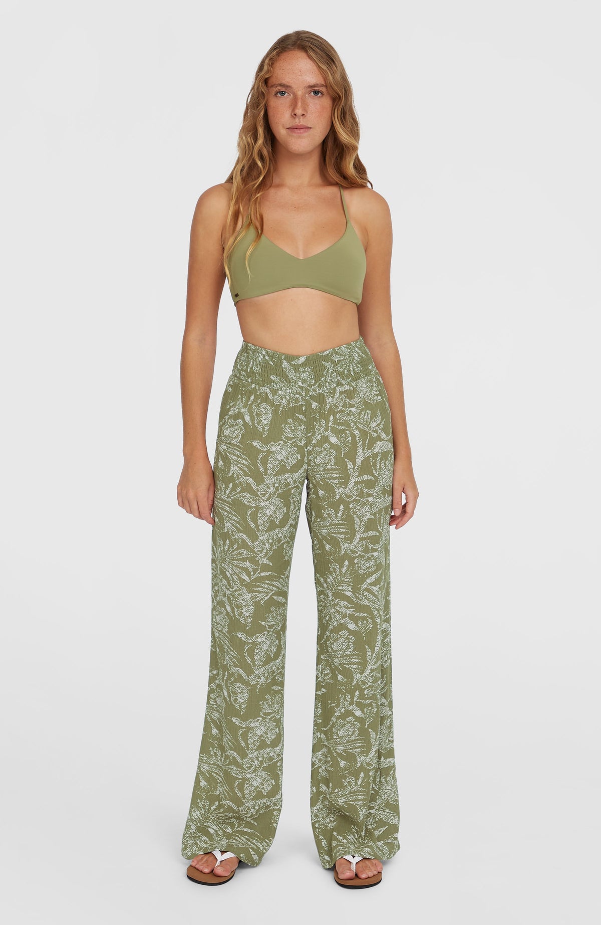 Johnny Smocked Waist broek | Green Textured Jungle