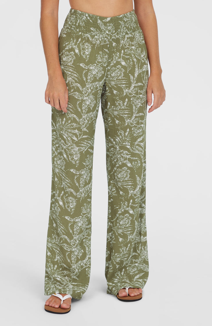 Johnny Smocked Waist broek | Green Textured Jungle