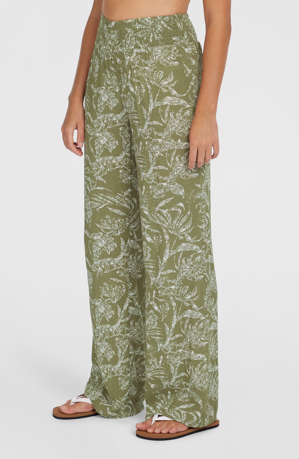 Johnny Smocked Waist broek | Green Textured Jungle