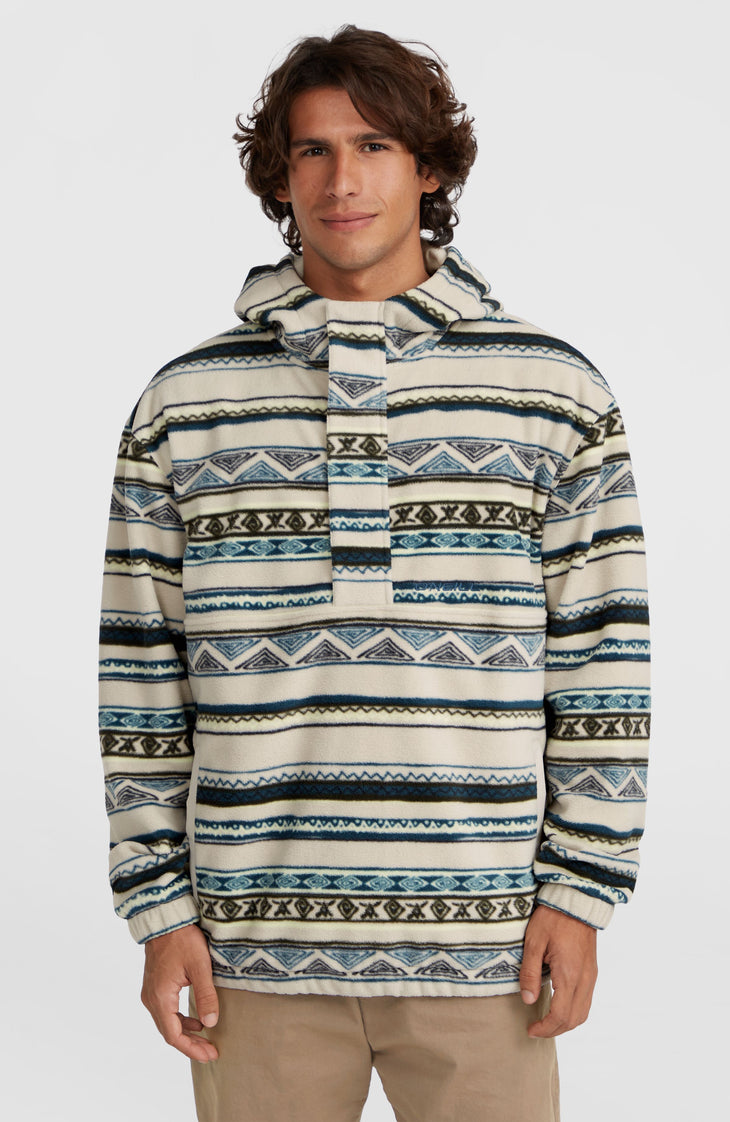 Superfleece hoodie met halve rits | Grey Ikat Stripe