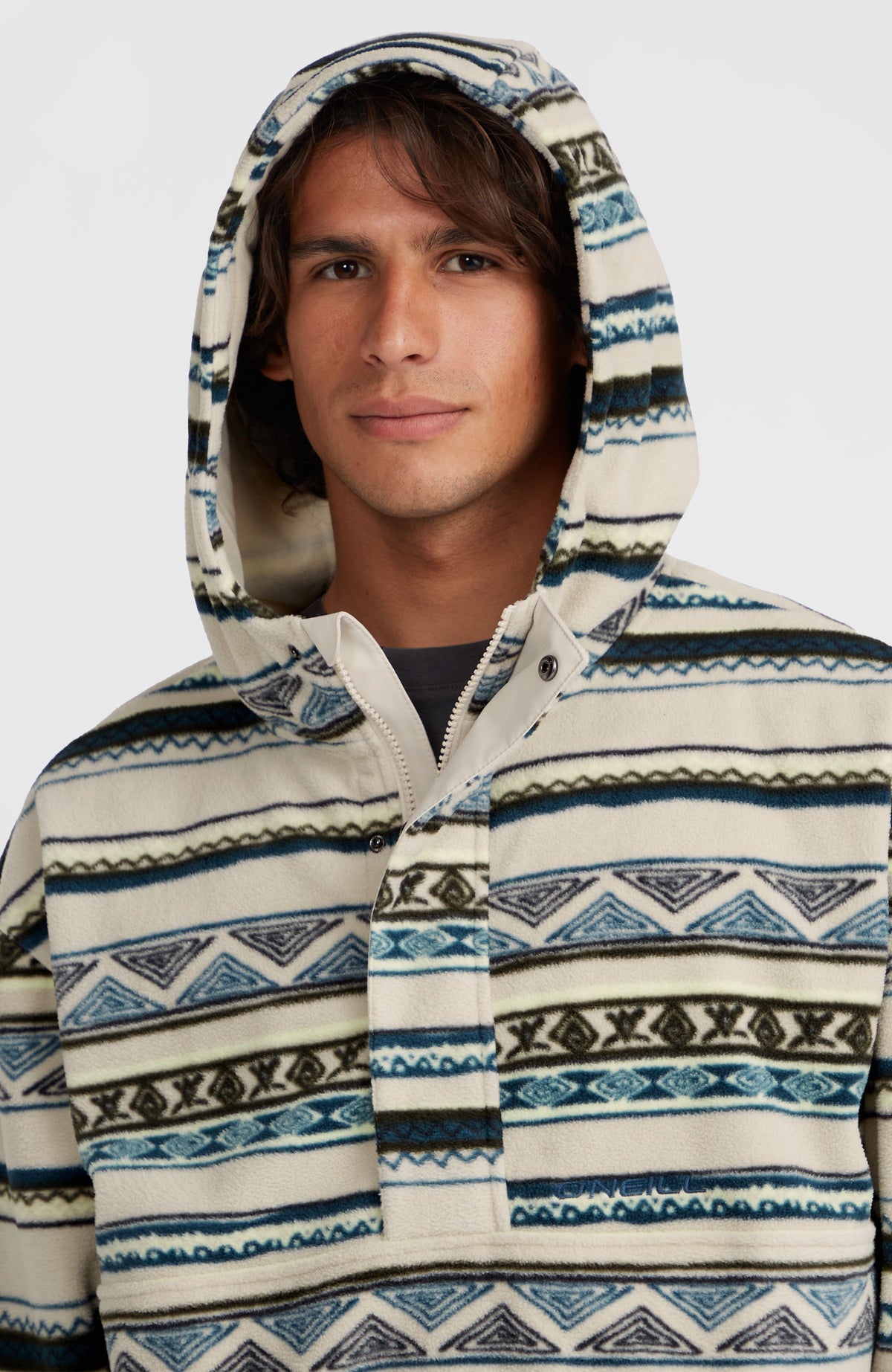 Superfleece hoodie met halve rits | Grey Ikat Stripe