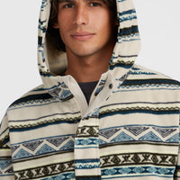 Superfleece hoodie met halve rits | Grey Ikat Stripe