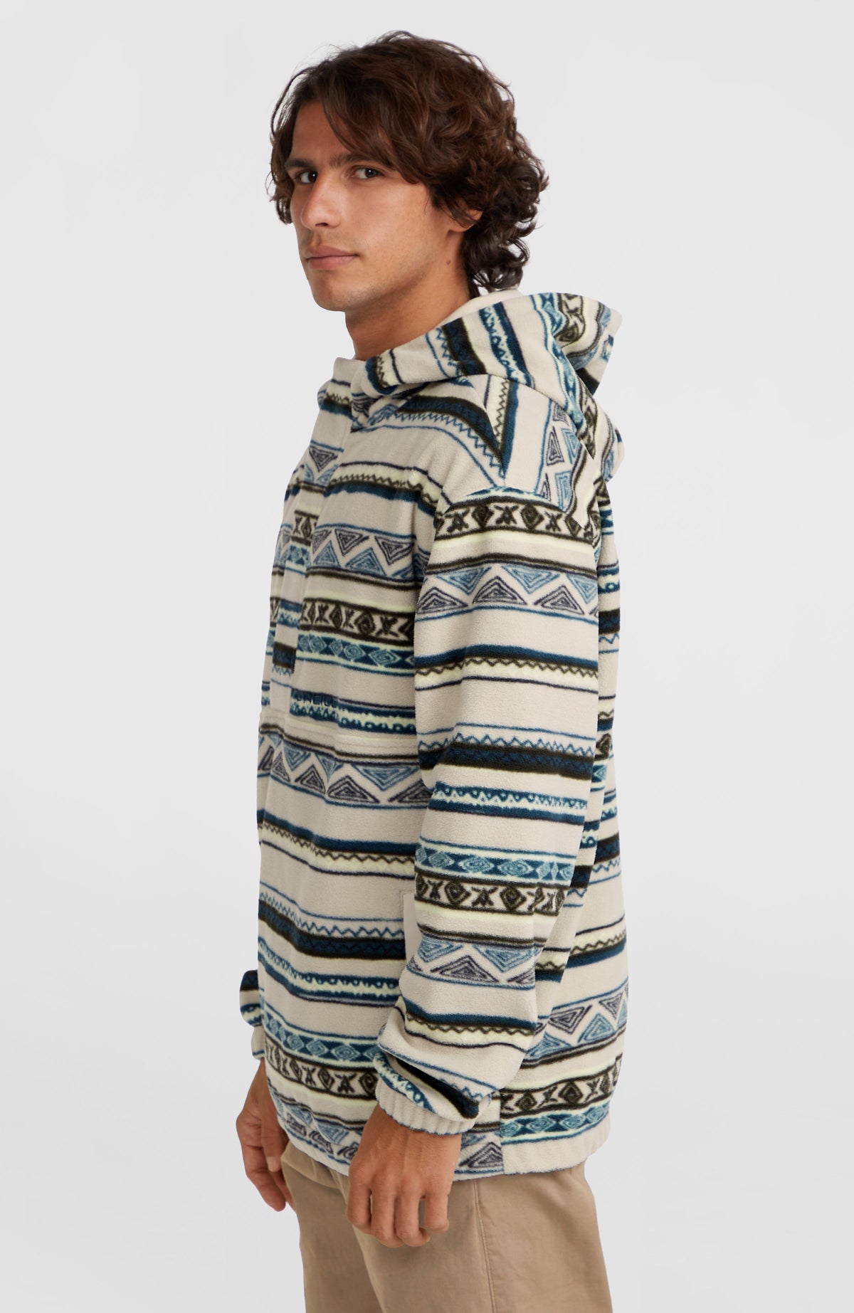Superfleece hoodie met halve rits | Grey Ikat Stripe