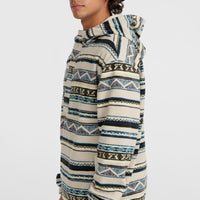 Superfleece hoodie met halve rits | Grey Ikat Stripe