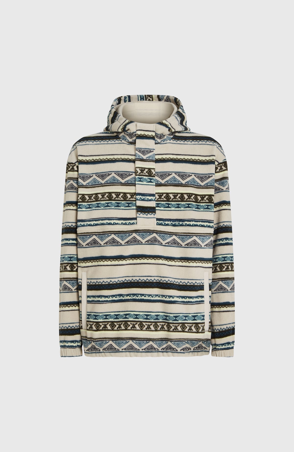 Superfleece hoodie met halve rits | Grey Ikat Stripe