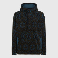 Superfleece hoodie met halve rits | Black Retro Ikat