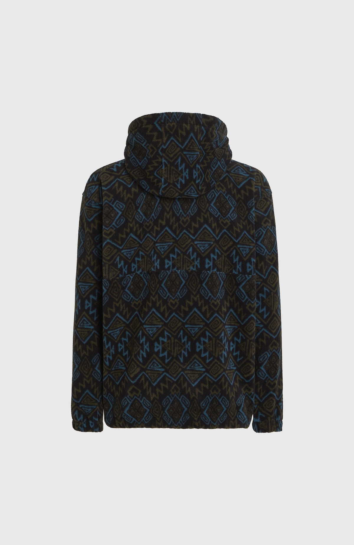 Superfleece hoodie met halve rits | Black Retro Ikat