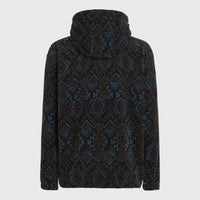 Superfleece hoodie met halve rits | Black Retro Ikat