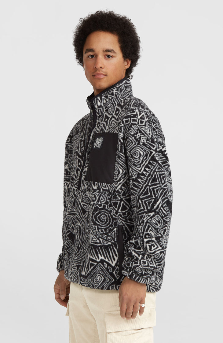 Surf Heroes High-Pile fleecetrui met halve rits | White/Black Sketcheritage