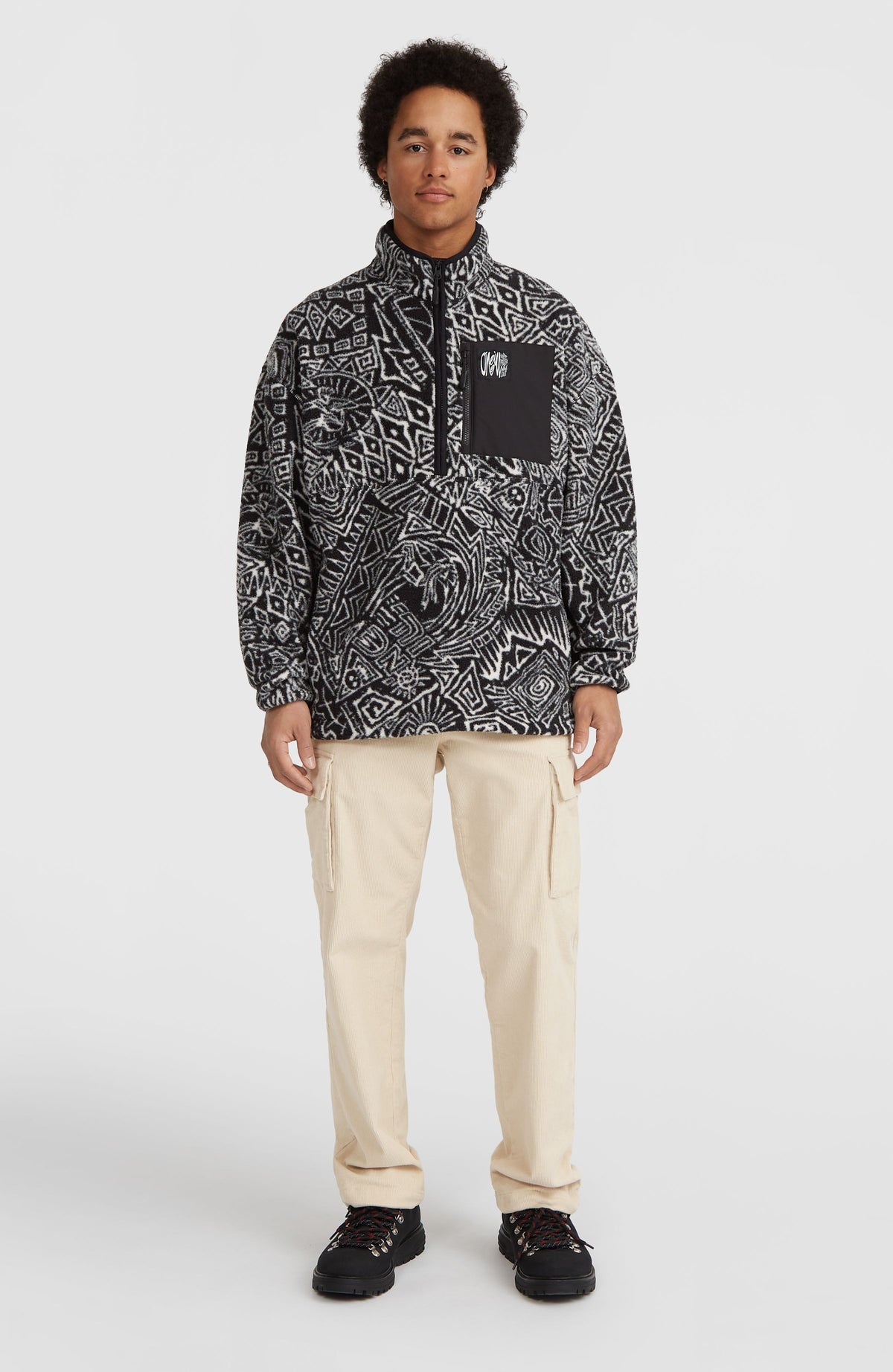 Surf Heroes High-Pile fleecetrui met halve rits | White/Black Sketcheritage