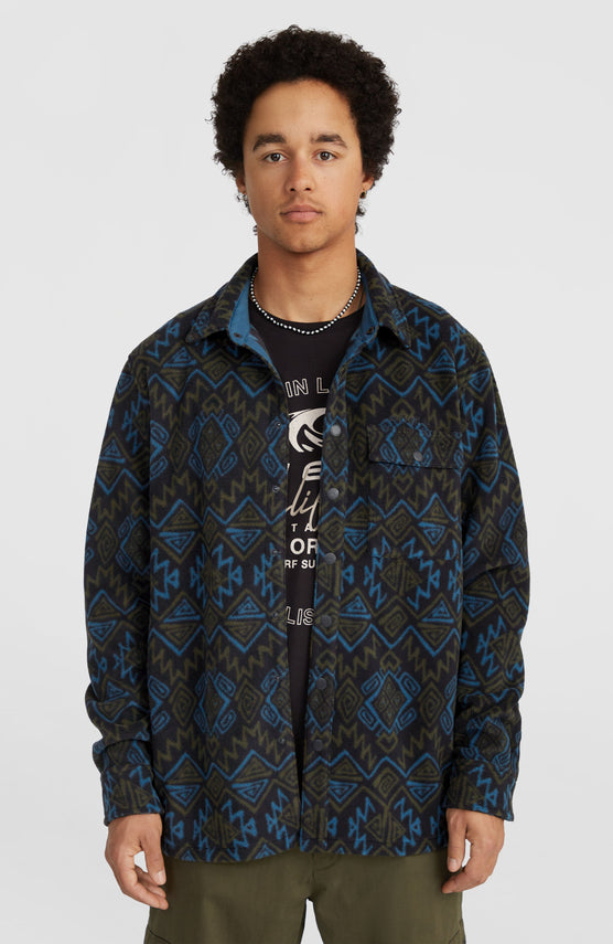 Superfleece overhemd | Black Retro Ikat