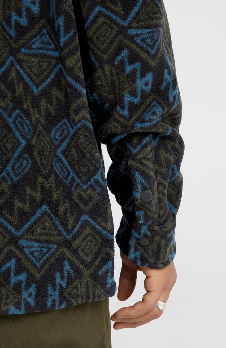 Superfleece overhemd | Black Retro Ikat