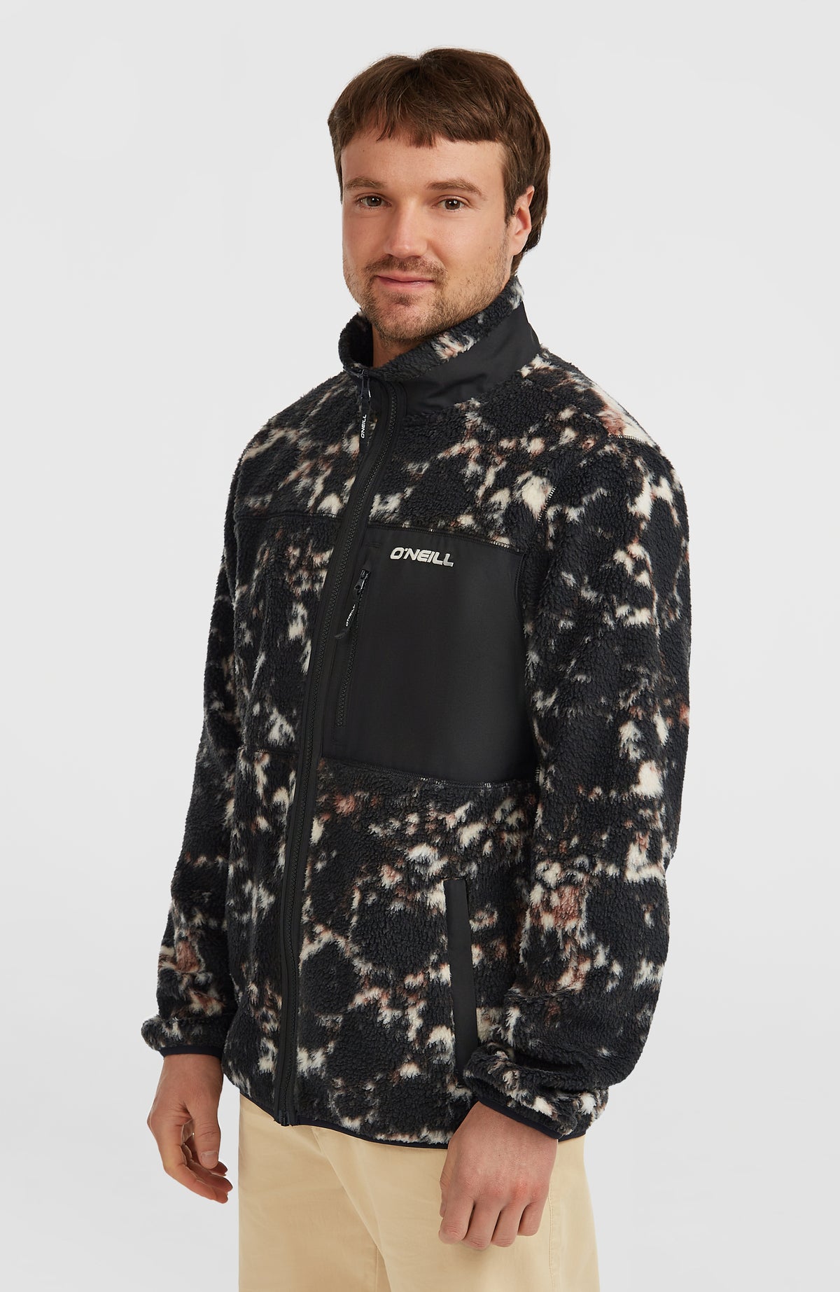 Must-Have High-Pile fleecevest met volledige rits | Black/Beige Quarry