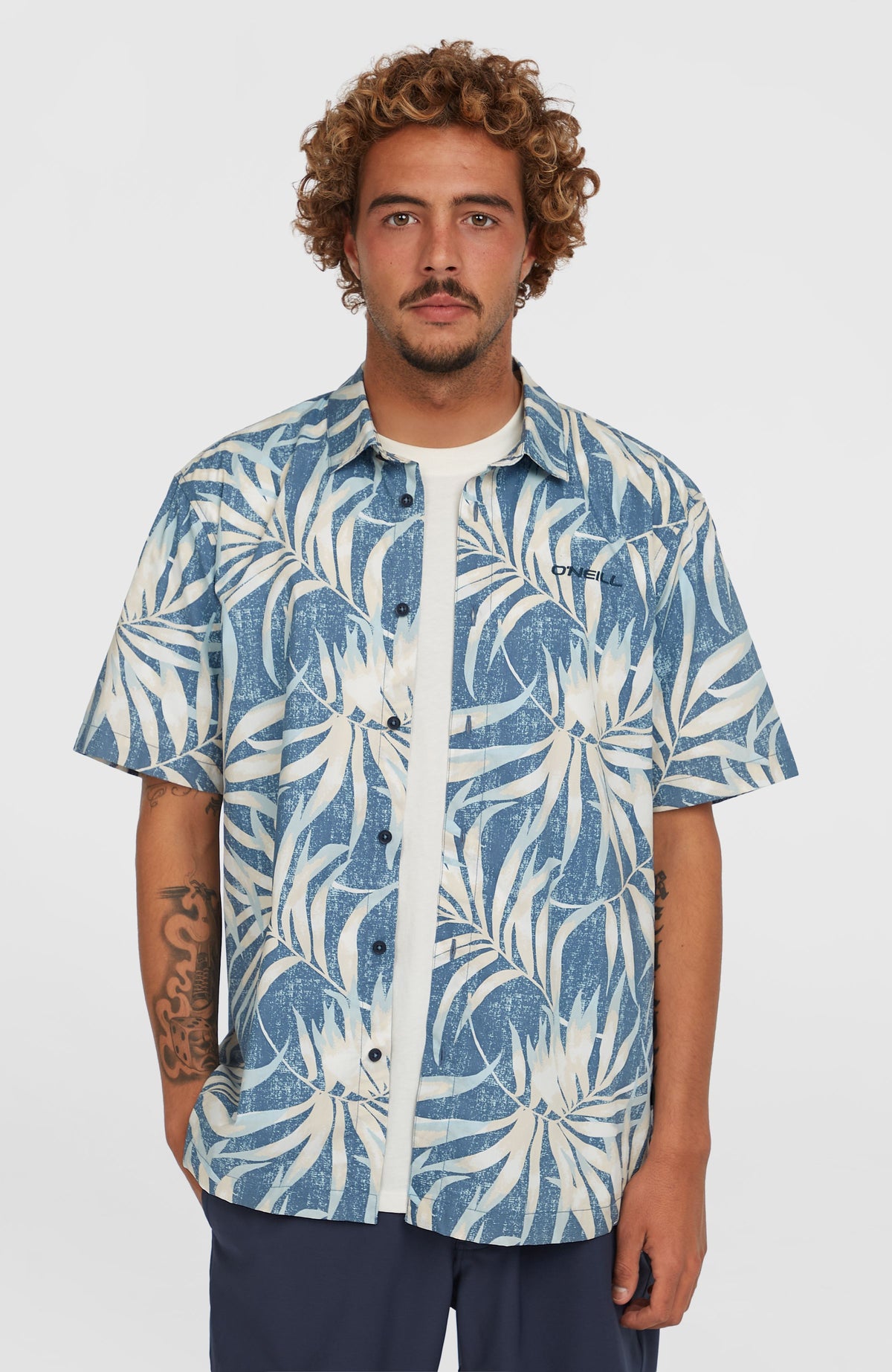 Print overhemd | Blue Dipped Leaves