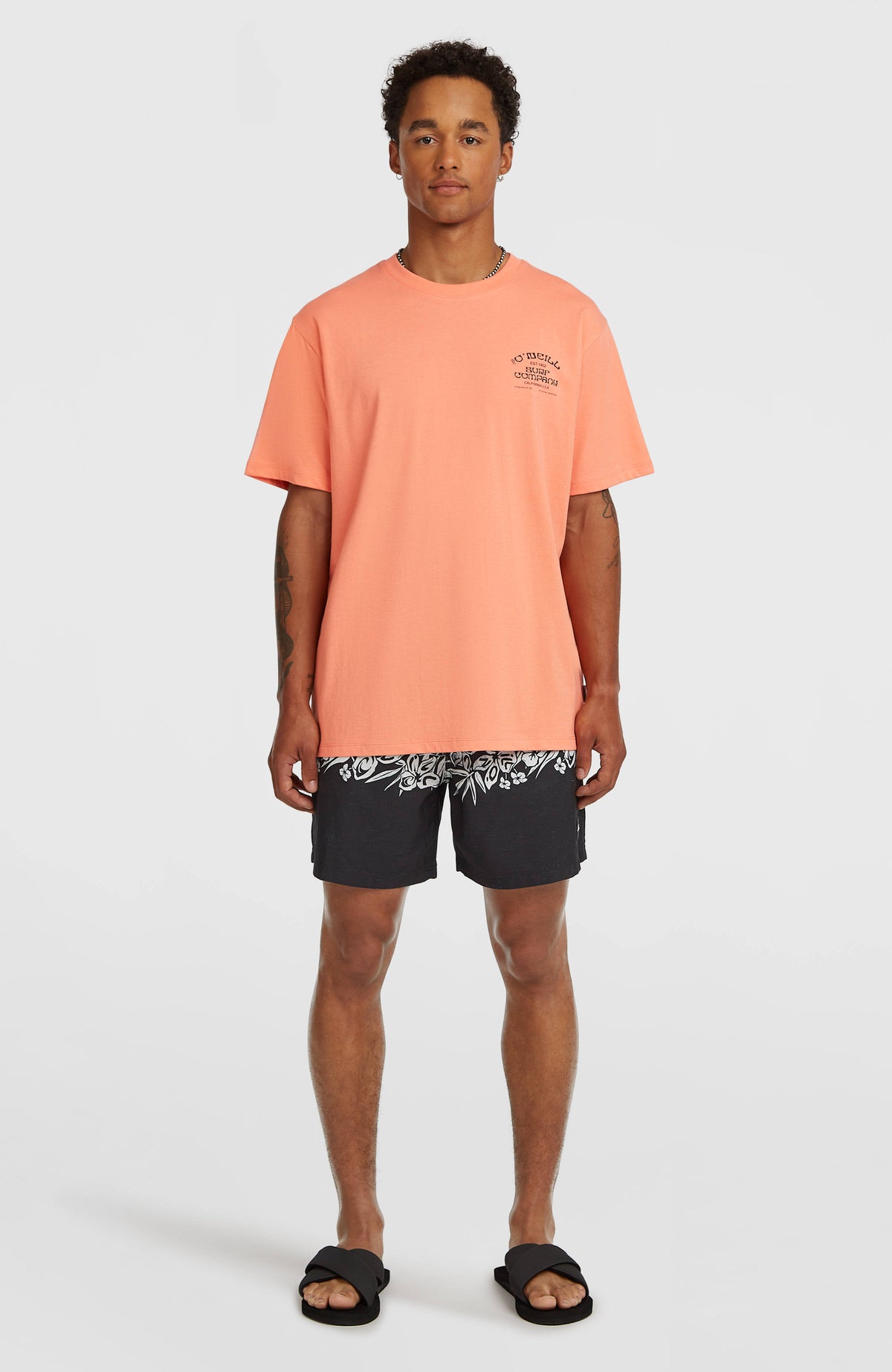 Melange Chest-Print T-shirt | Funky Peach
