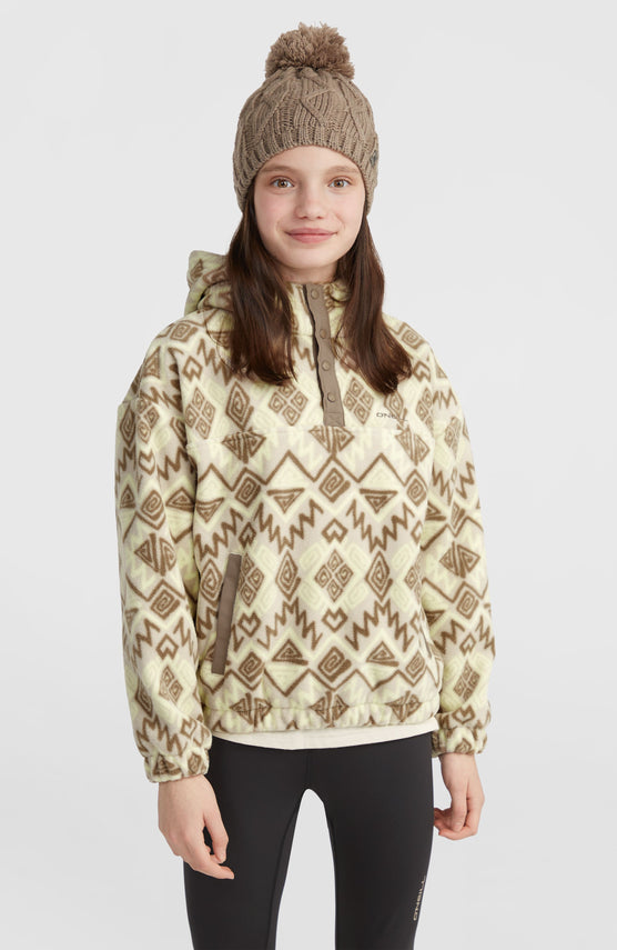 Superfleece hoodie met halve rits | Grey Retro Ikat