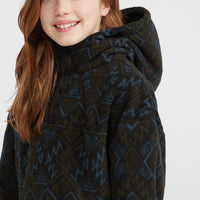 Superfleece hoodie met halve rits | Black Retro Ikat