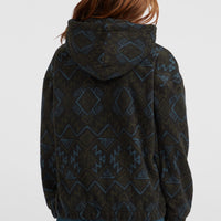 Superfleece hoodie met halve rits | Black Retro Ikat