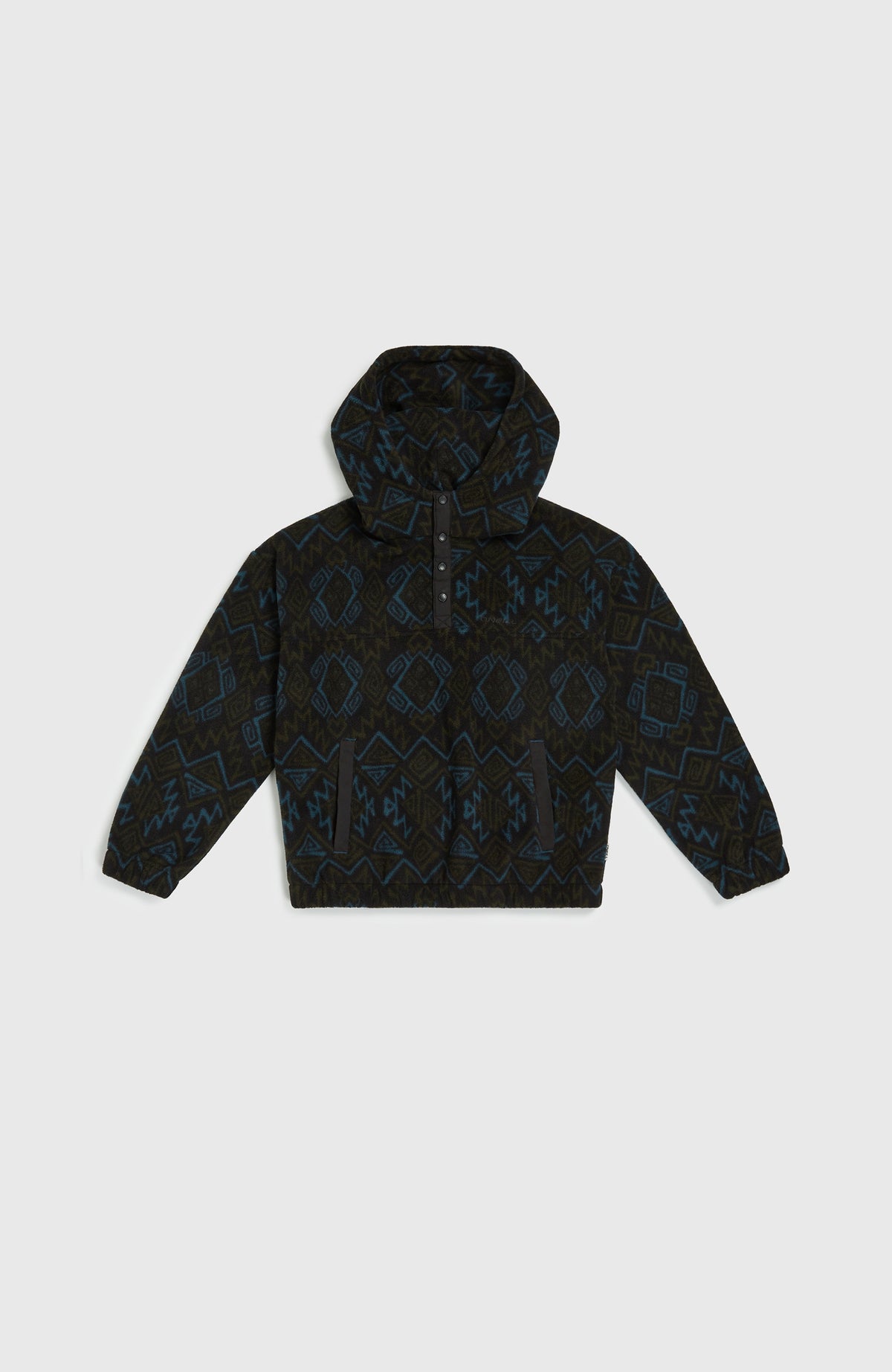 Superfleece hoodie met halve rits | Black Retro Ikat