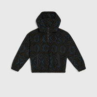 Superfleece hoodie met halve rits | Black Retro Ikat