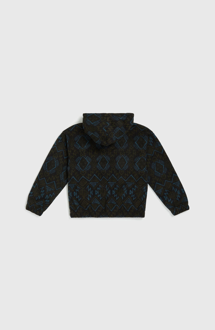 Superfleece hoodie met halve rits | Black Retro Ikat
