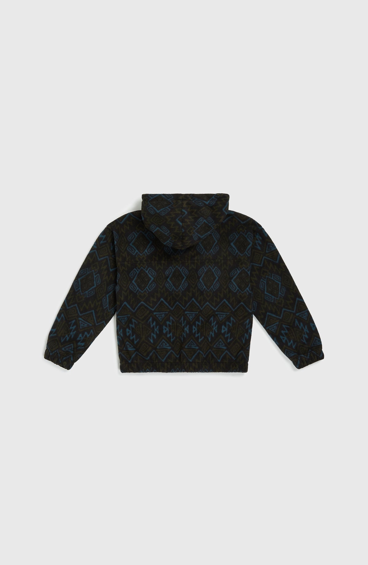 Superfleece hoodie met halve rits | Black Retro Ikat