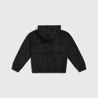 Superfleece hoodie met halve rits | Black Retro Ikat