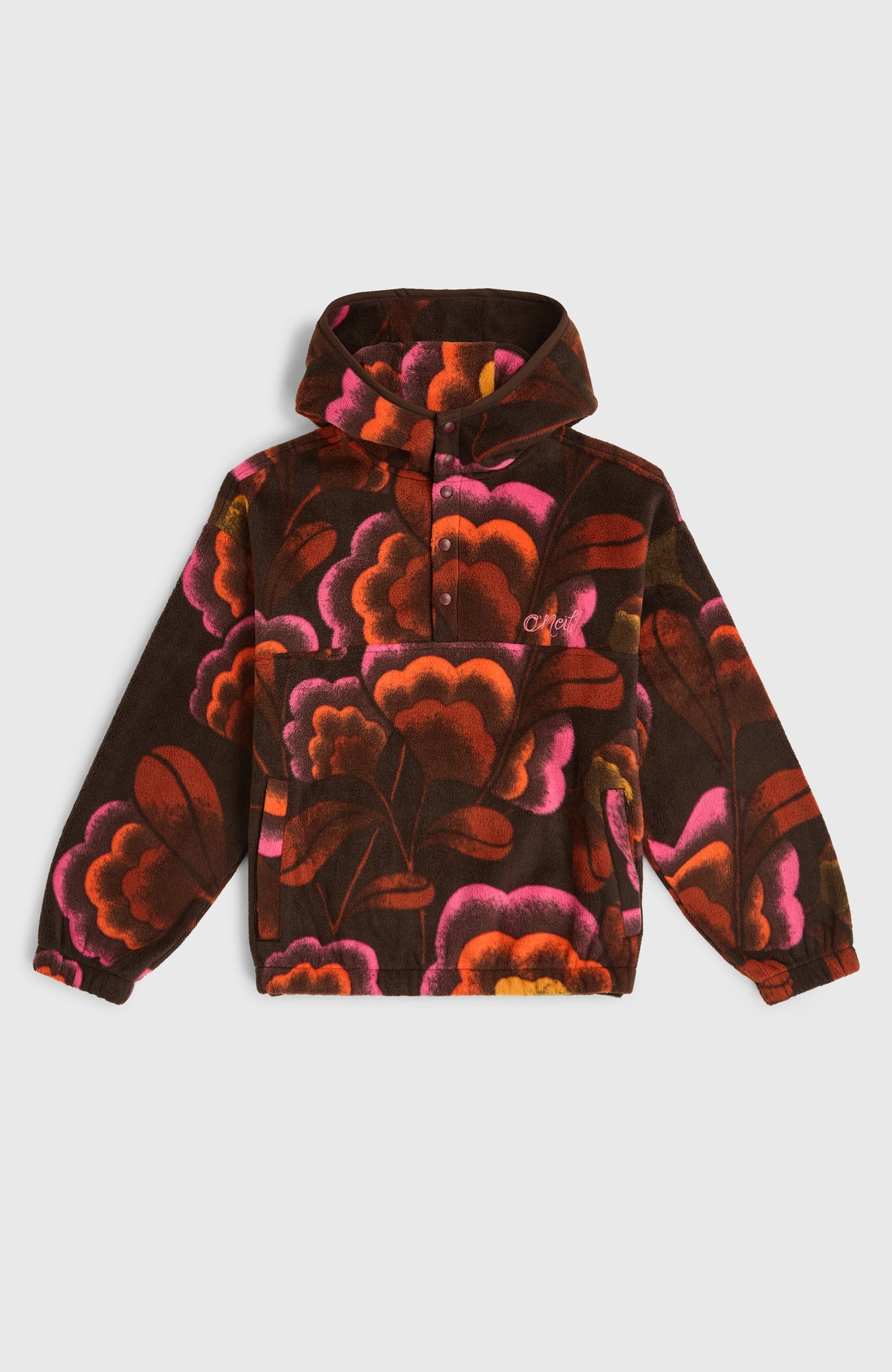 Superfleece hoodie met halve rits | Brown Originals Flower