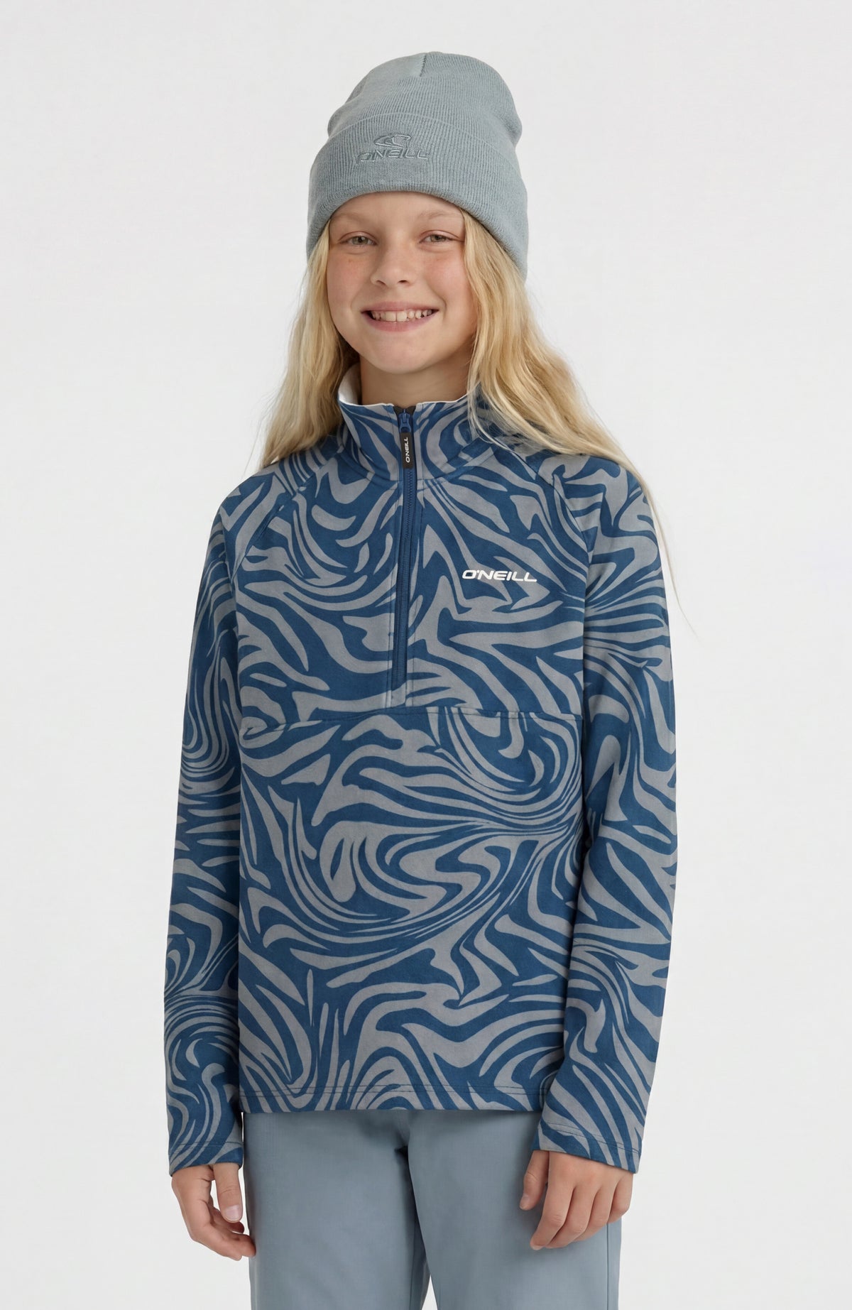 FWC'Cruz Printed fleecetrui met halve rits | Blue Swirl Zebra