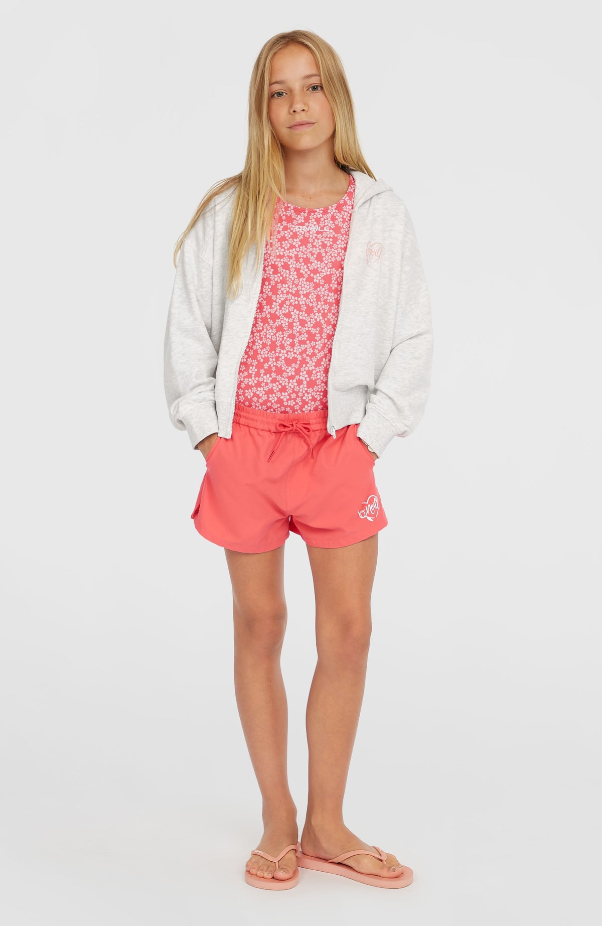 Script capuchonvest met volledige rits | White Melange