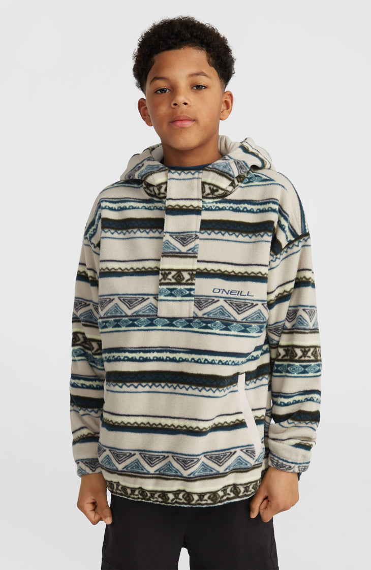 Superfleece hoodie met halve rits | Grey Ikat Stripe