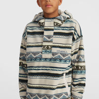 Superfleece hoodie met halve rits | Grey Ikat Stripe